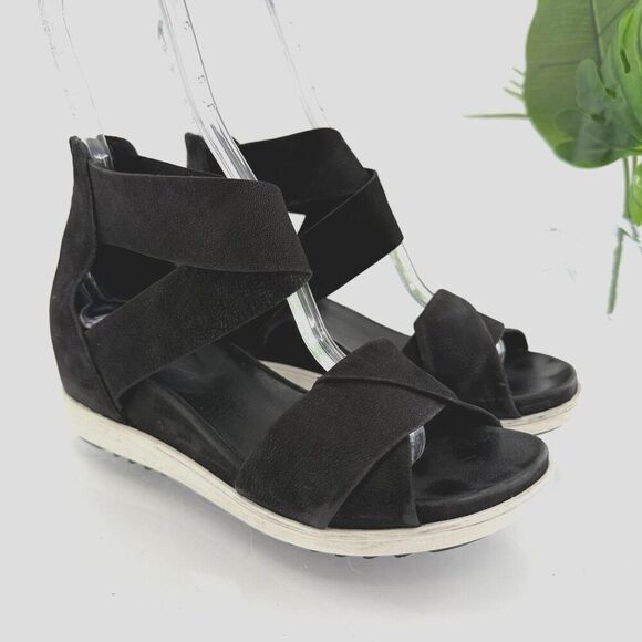 Eileen Fisher Shoes - Eileen Fisher Women's Viv Sandal Size 8.5 Wedge Heel Ankle Strap Black Nubuck